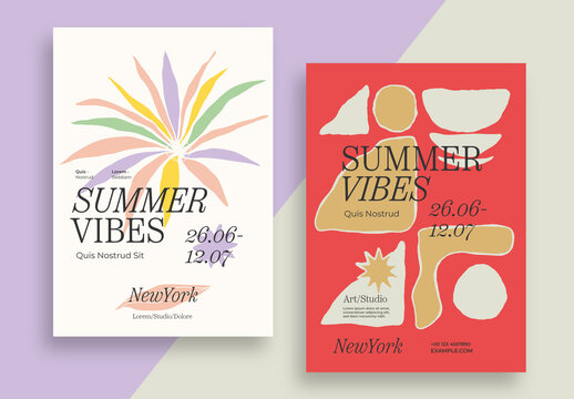 Retro Summer Poster Design Layout with Geometric Art Shapes