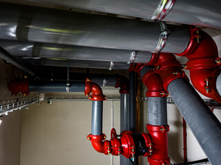 Main sprinkler system pipes leading to the main central of the fire security sprinkler system