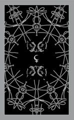 Lilith, astrological symbol. Owl head. Tarot cards back design, back side