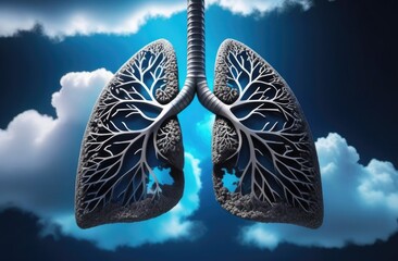 Human lungs against the background of a cloud and blue sky. Bright skies are our lungs. World Pneumonia Day. World TB Day