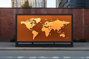 Sleek and professional billboard advertising display with a subtle world map background, enhancing the appeal for global market strategies