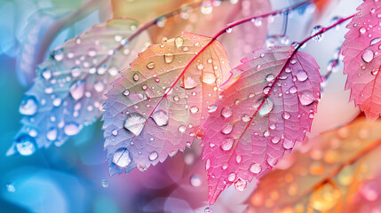 Colorful leaves with water drops wallpaper
