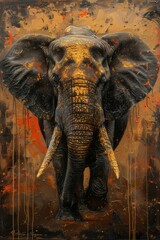 Fototapeta premium elephant in the wild abstract art orange