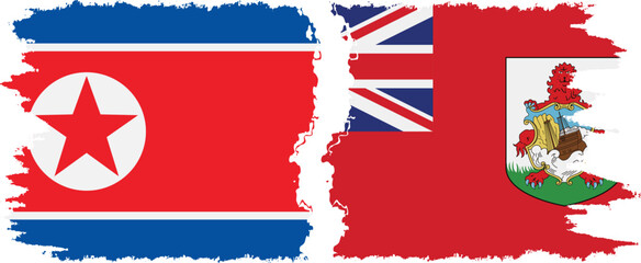 Bermuda and North Korea grunge flags connection vector