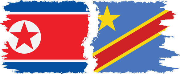 Congo - Kinshasa and North Korea grunge flags connection vector
