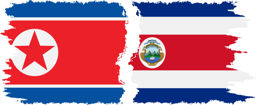 Costa Rica and North Korea grunge flags connection vector