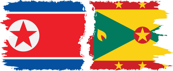 Grenada and North Korea grunge flags connection vector