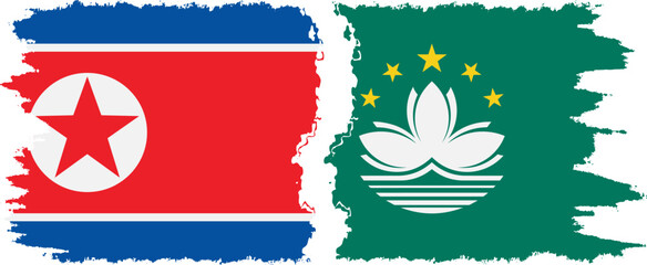 Macau and North Korea grunge flags connection vector