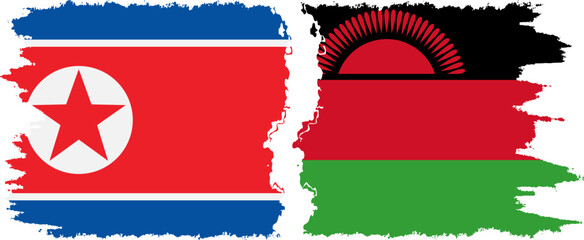 Malawi and North Korea grunge flags connection vector