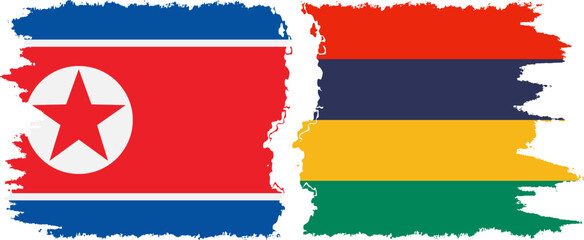 Mauritius and North Korea grunge flags connection vector