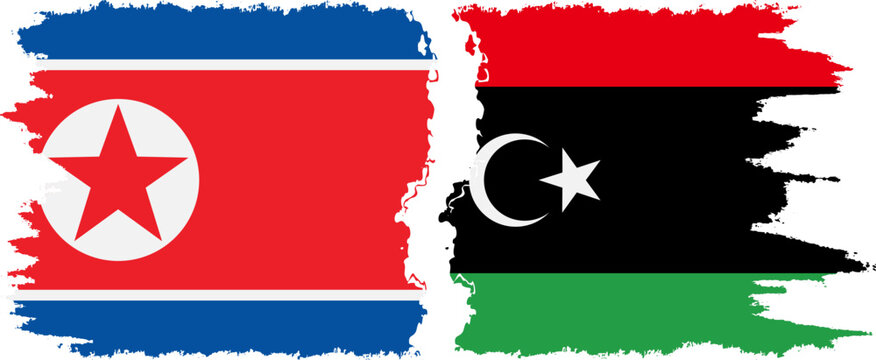 Libya and North Korea grunge flags connection vector