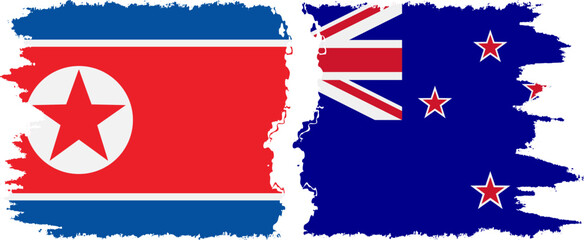 New Zealand and North Korea grunge flags connection vector