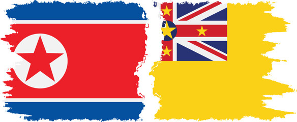 Niue and North Korea grunge flags connection vector