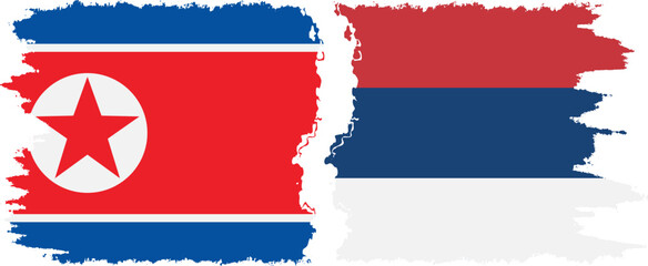 Serbia and North Korea grunge flags connection vector