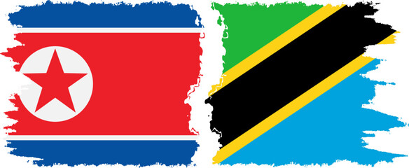 Tanzania and North Korea grunge flags connection vector