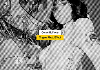 Comic Halftone Photo Effect Mockup - obrazy, fototapety, plakaty