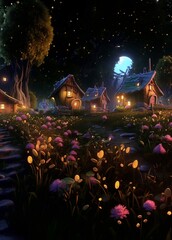 fantasy houses at night