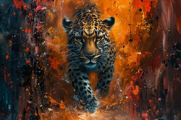 beautiful fine art golden leopard cat artwork print
