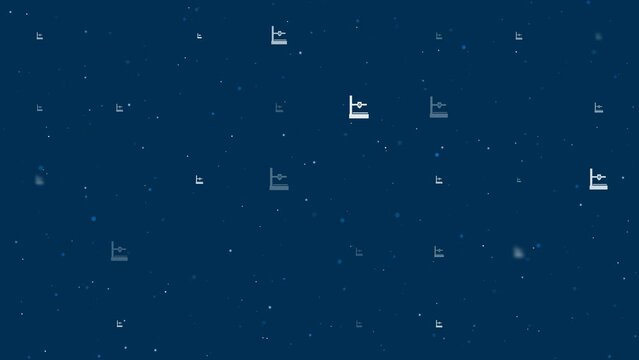 Template animation of evenly spaced small 3D printer symbols of different sizes and opacity. Animation of transparency and size. Seamless looped 4k animation on dark blue background with stars