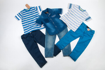 Composition with fashionable children clothes. Trendy kids clothes. Kids fashion.