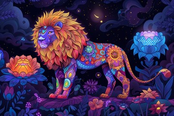 psychedelic animal beautiful colors lion big cat