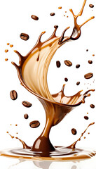Splash coffee with coffee beans.