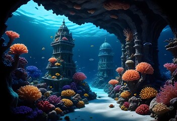 A hyperrealistic 8k underwater coral city with bio (11) - obrazy, fototapety, plakaty