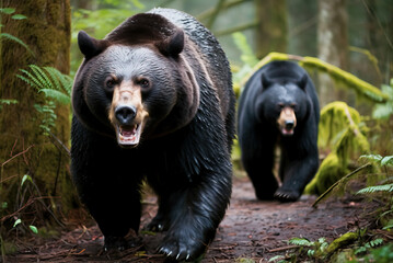 black bears in the forest created with Generative AI technology