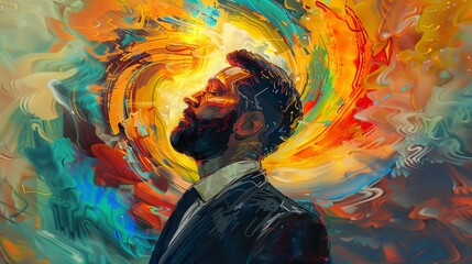 Portrait of a businessman reimagined in the style of Van Gogh, with swirling brushstrokes and vibrant colors