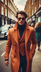 Glamor photo of a man walking around London