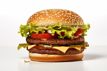 Hamburger on white background. Fast food related topics. Topics related to malnutrition. Job offer. Image for graphic designer. Image for flyers.