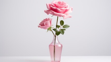 Obraz premium b'Pink roses in a pink glass vase'