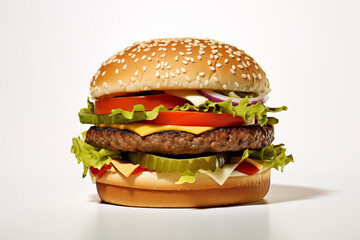 Hamburger on white background. Fast food related topics. Topics related to malnutrition. Job offer. Image for graphic designer. Image for flyers.