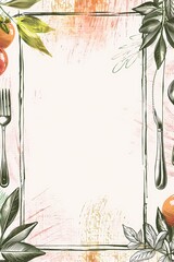 Vertical illustration for food menu design template with copy space. Blank for restaurant special offer. Wine card. Bar menu. Season menu. 