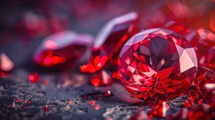 Macro photo of beautiful red gemstones on Abstract Background - obrazy, fototapety, plakaty