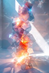 Abstract crystal sculpture with bright colorful lighting