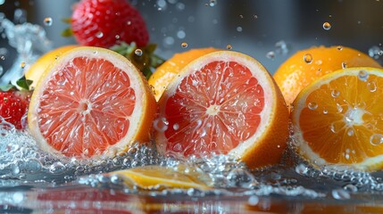 Strawberry orange slices and water splashes