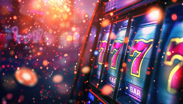 A slot machine with three reels and a large number of red and white chips by AI generated image