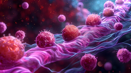 Microscopic View of Metastatic Breast Cancer Cells Development and Progression
