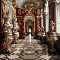 Fototapeta na wymiar b'ornate hallway with statues'