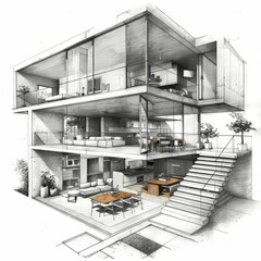 b'Modern house exterior and interior design' - obrazy, fototapety, plakaty