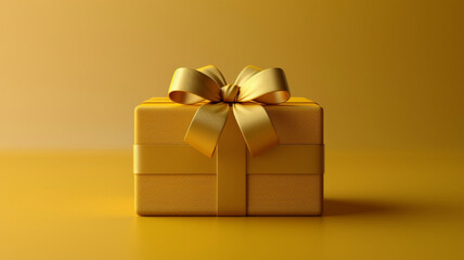 Yellow gift box with bow, isolated on yellow background