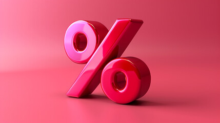 Red percent symbol isolated on a blank red background