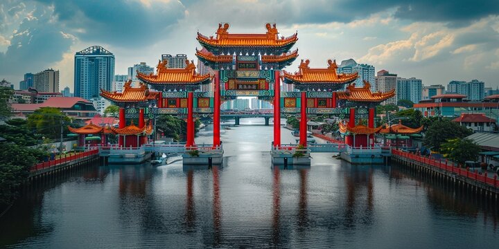 Binondo Chinatown Arch at the entrance from Jones Bridge over Pasig River. It is the largest chinatown arch of the world in manila, philippines