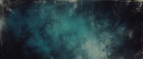 dark blue background texture with black vignette in old vintage grunge textured border design dark elegant teal color wall with light spotlight center