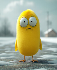 Sad yellow bird in cartoon style