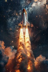 b'Space Shuttle Atlantis launching into space'