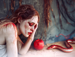 Biblical Eve after picking an apple