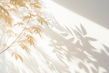 Abstract leaves shadow sunlight blurred on white wall background
