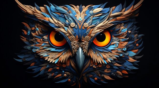 artistry and nature in a painted owl masterpiece, where vibrant splashes of paint converge to form a captivating portrayal of this nocturnal creature amidst a colorful realm.